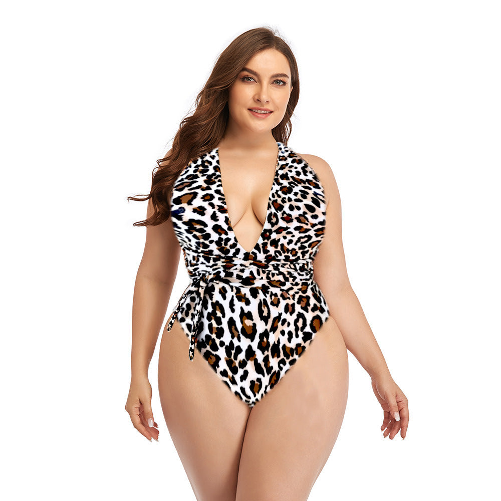 Leopard Print All-In-One Bikini Swimsuit