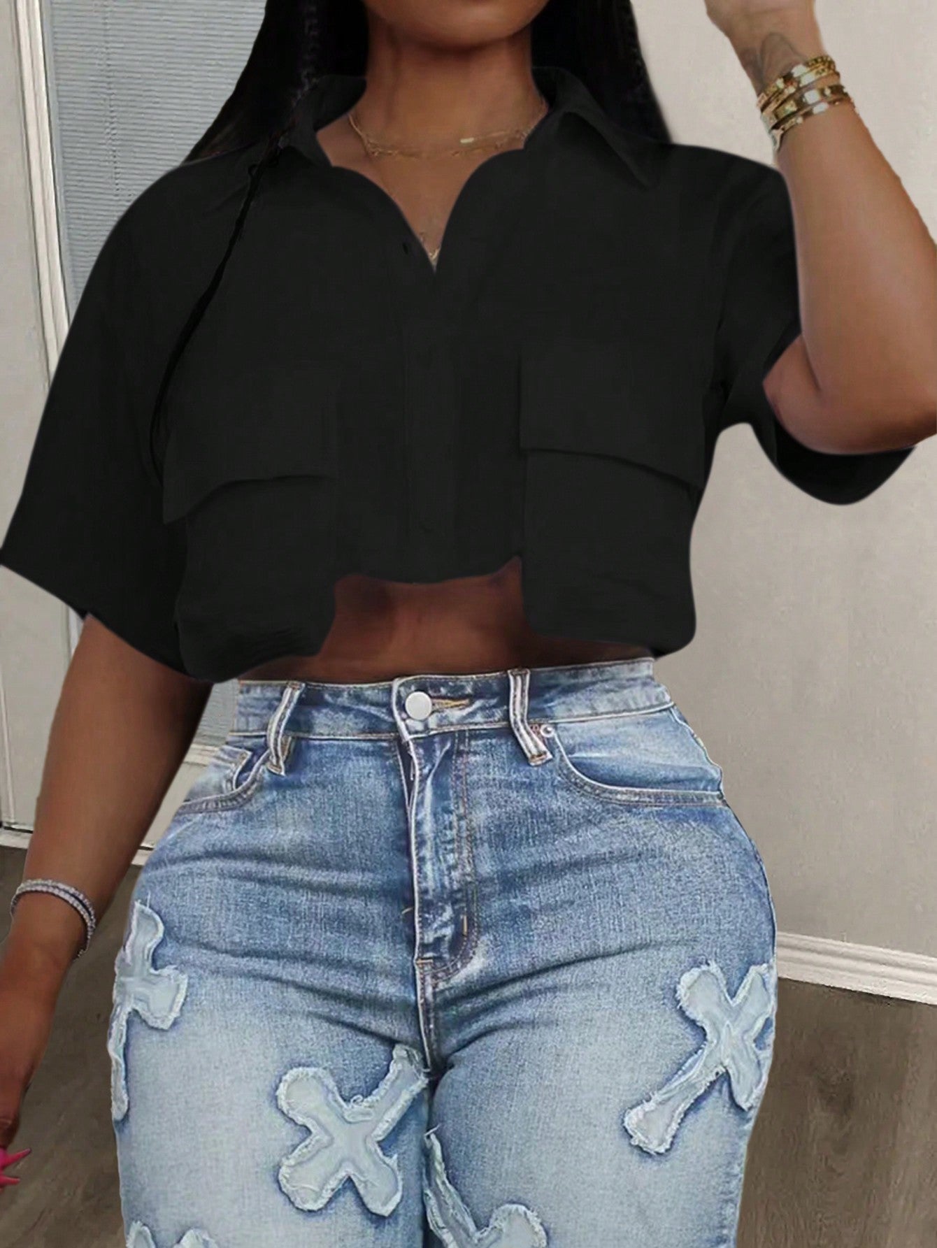 Dames Cropped Poloshirt met Zak