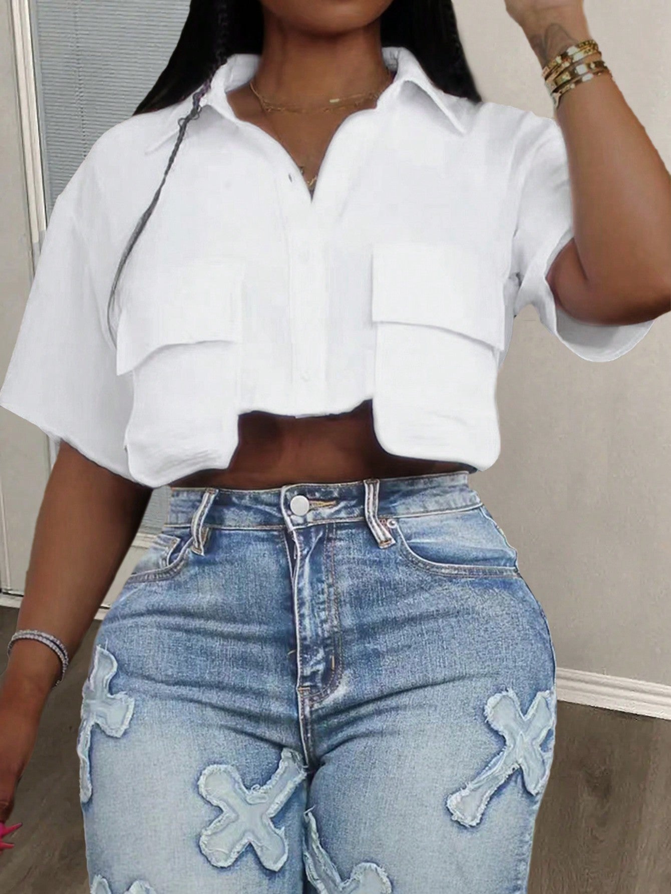 Dames Cropped Poloshirt met Zak