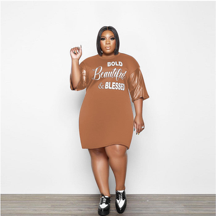 Trendy T-shirt Jurk met Leren Details