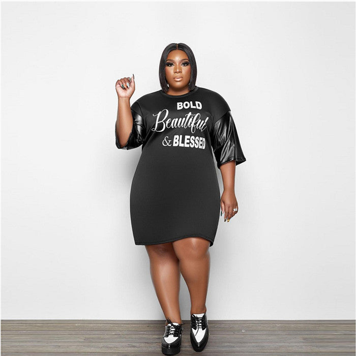 Trendy T-shirt Jurk met Leren Details