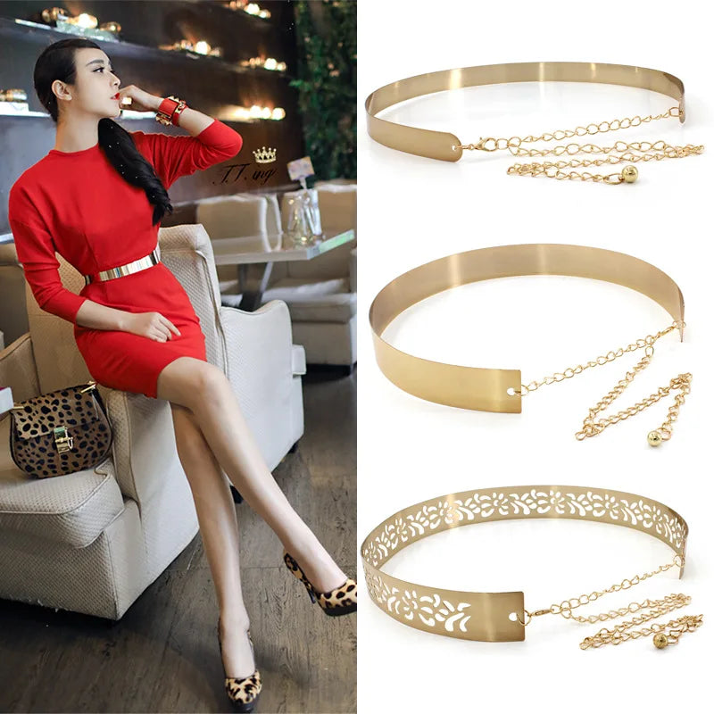 Elegante Goudkleurige Metalen Riem