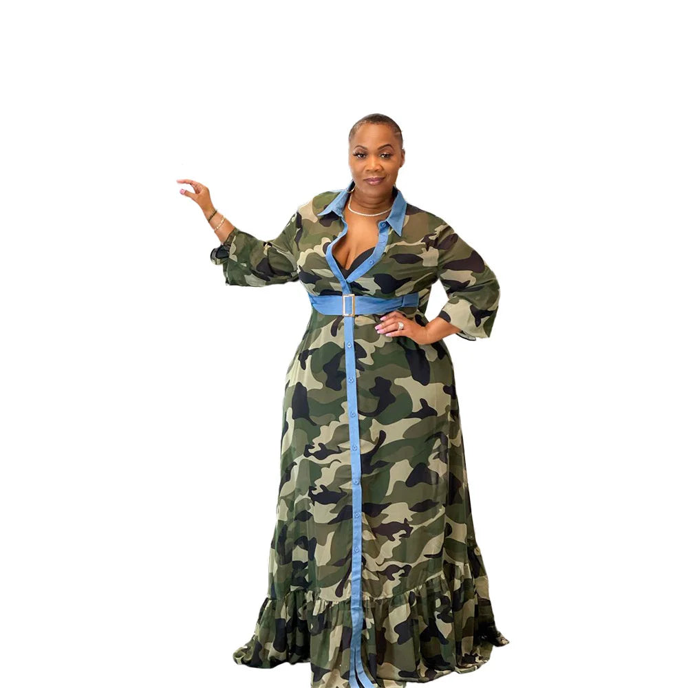 Plus Size Camouflage Maxi Jurk