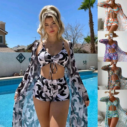 3-delige Bikini Set met Lange Mouwen Cardigan