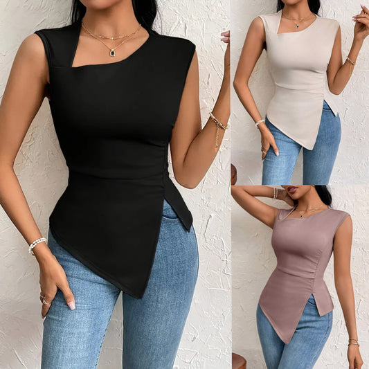 Asymmetrisch Dames T-shirt met Diagonale Halslijn