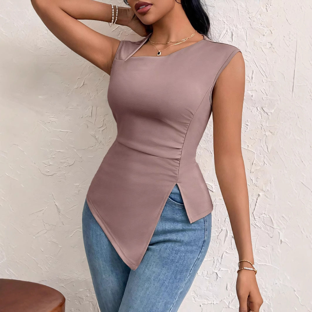 Asymmetrisch Dames T-shirt met Diagonale Halslijn