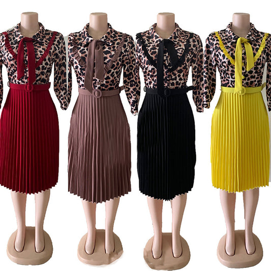Jurk met Luipaardprint en Geplooide Details