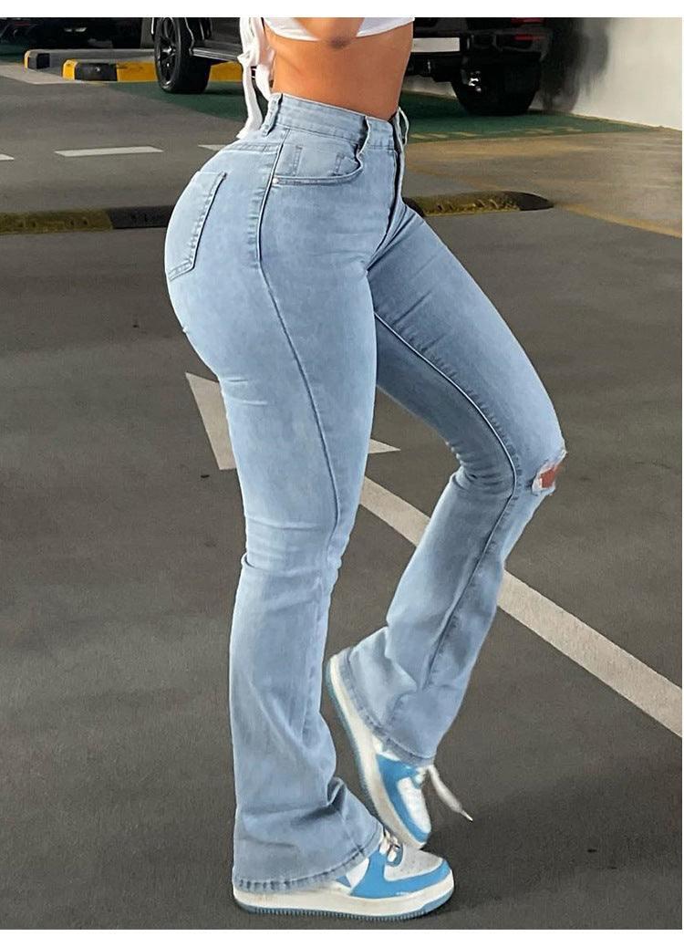 Trendy High Waist Skinny Jeans met Ripped Details
