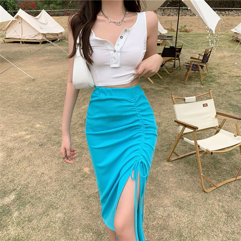 🌟 Hoge Taille Rok met Split en Ruches