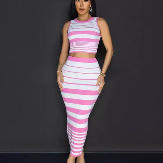 Gestreept Mouwloos Top & Rok Set