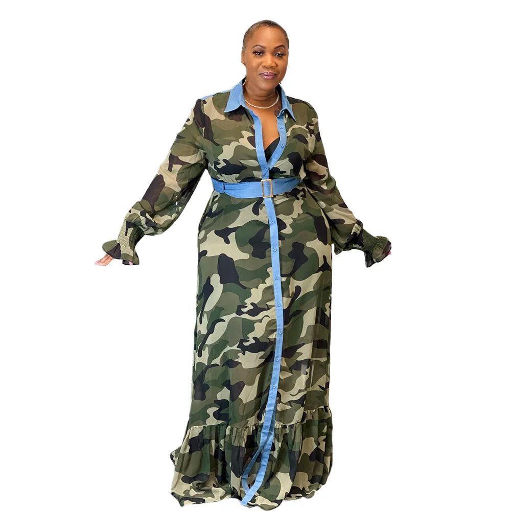 Plus Size Camouflage Maxi Jurk