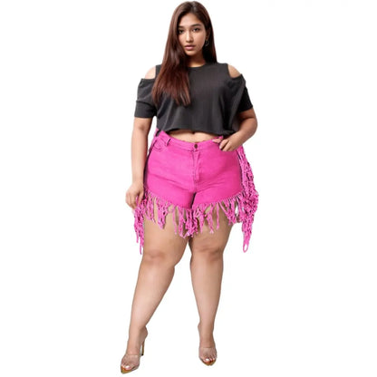 Trendy Plus Size Dames Denim Shorts met Franje