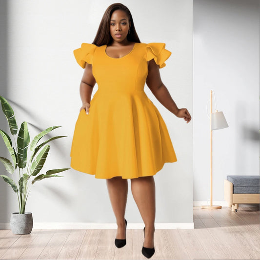 Elegant Plus Size Ruffle Sleeve Dress