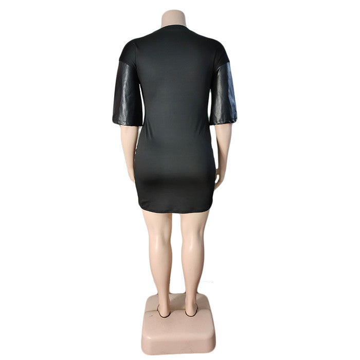 Trendy T-shirt Jurk met Leren Details