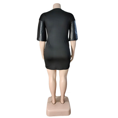 Trendy T-shirt Jurk met Leren Details