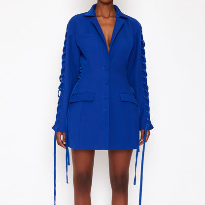 Trendy Blazer Mini Jurk in Blauw
