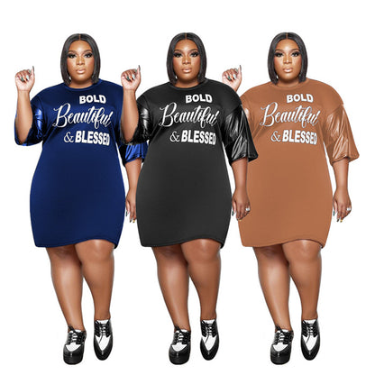 Trendy T-shirt Jurk met Leren Details