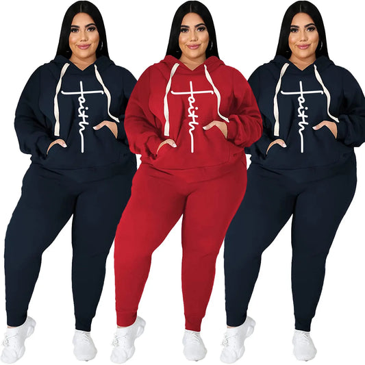 Trendy Plus Size Winter Hoodie Set