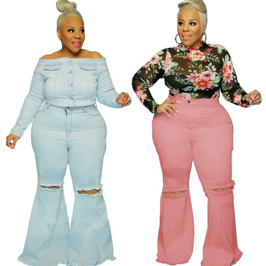Trendy Plus-Size Boyfriend Flare Jeans