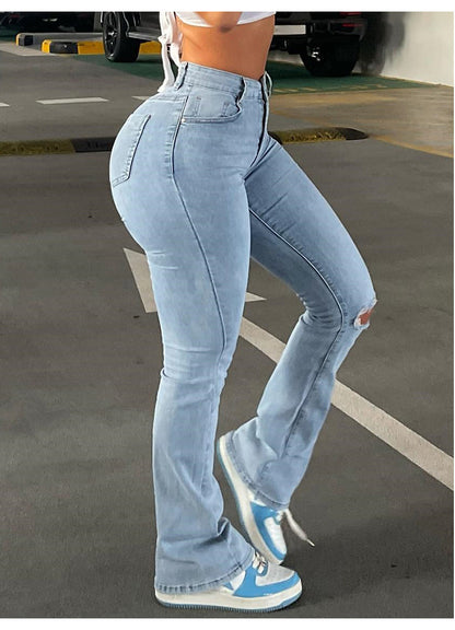 Trendy High Waist Skinny Jeans met Ripped Details