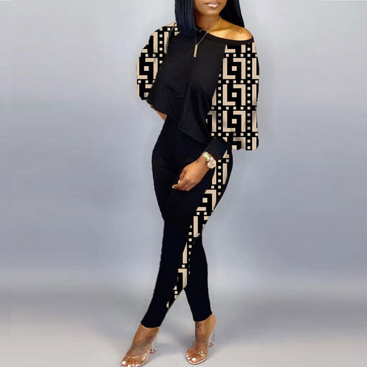 Dames Casual Off-Shoulder Set met Lange Mouwen