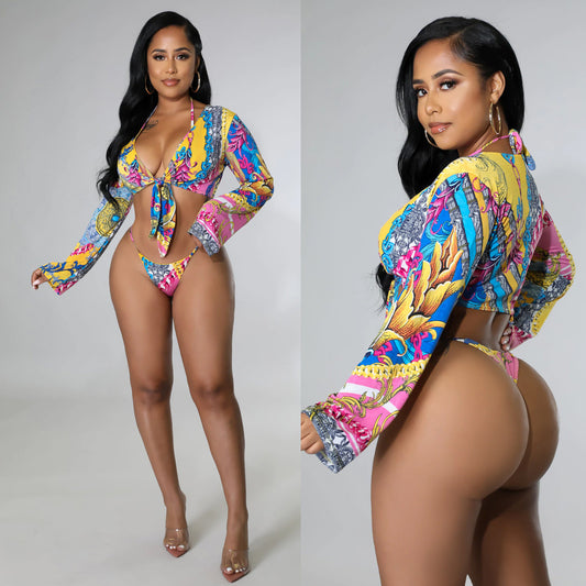 Dames Modieuze Drie-delige Bikini met Print